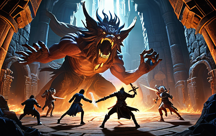 ** A dramatic scene depicting a group of players battling the Guardian of the Forgotten Labyrinth. The Guardian is mid-attack, with energy swirling around its massive form. Players are positioned strategically, some dodging, some attacking, with visual effects highlighting interrupt abilities. Think intense action, dark fantasy setting, and a sense of teamwork against a powerful foe.
*Prompt:* "Action shot, Blade & Soul Guardian of the Forgotten Labyrinth boss fight, group of players, dynamic poses, interrupt ability visual effects, dark fantasy environment, intense battle"

**