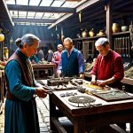 Bustling Marketplace**

"A vibrant marketplace scene filled with artisans showcasing their crafts. A master jeweler displays intricately designed amulets, a blacksmith presents gleaming swords, and a tailor exhibits elegant, fully clothed garments. The scene is full of activity, with customers admiring the wares. Focus on the quality of the craftsmanship and the colorful atmosphere of the marketplace. Safe for work, appropriate content, fully clothed, professional, perfect anatomy, natural proportions, high quality, fantasy setting."

**