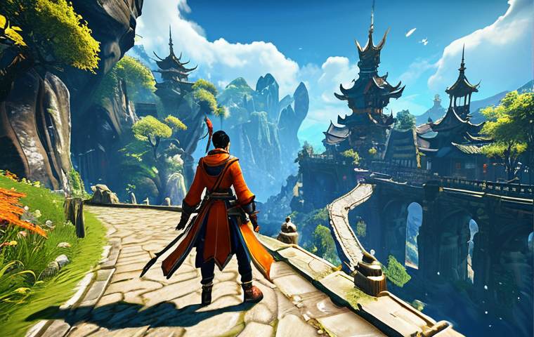 ** "Blade & Soul character gliding gracefully using a Windstride route over a vibrant fantasy landscape, detailed UI elements showing map and travel waypoints, emphasis on speed and efficiency, fantasy art style, safe for work, appropriate content, fully clothed, professional, family-friendly, perfect anatomy, natural proportions, well-formed hands, proper finger count, natural body proportions" **