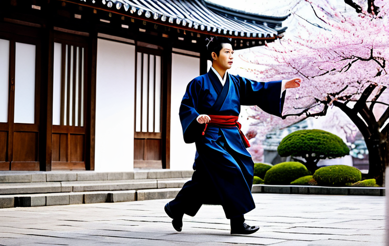 블레이드앤소울 경공 콤보 활용법 - Void Jump Mastery** "A determined Blade Master in dynamic action pose, leaping over a stylized, mon...