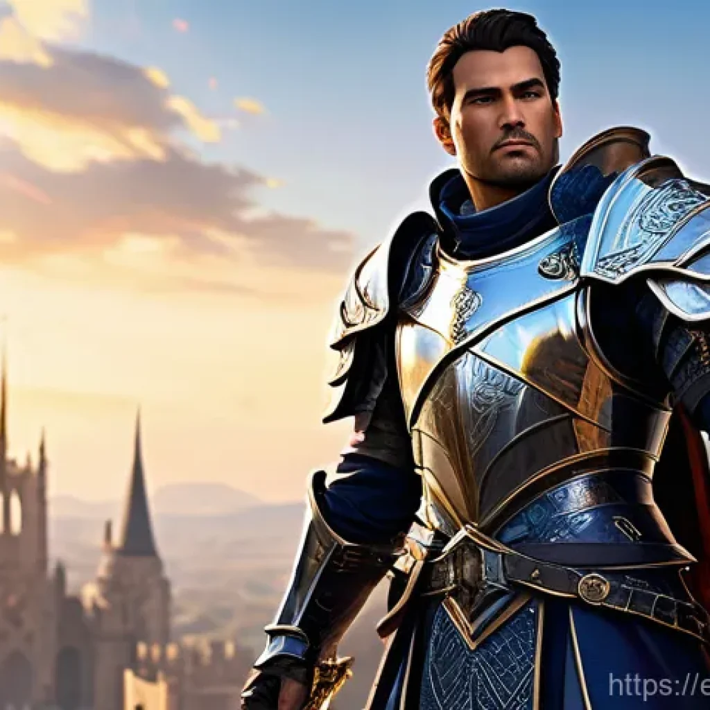 블레이드앤소울 곤족 선택 이유 - **Prompt:** A majestic, imposing male warrior character from a fantasy MMORPG, standing heroically i...