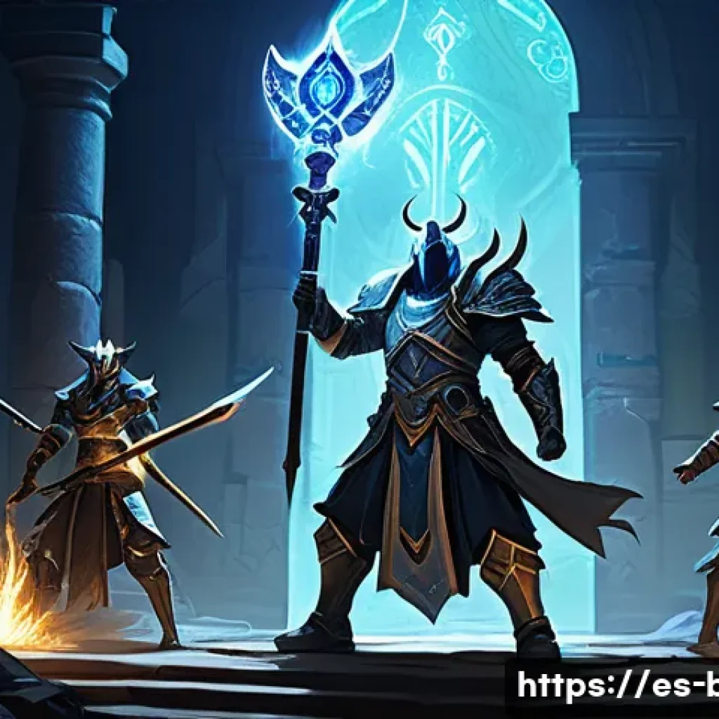 블레이드앤소울 전설 무기 획득법 - A dynamic scene inside the &ldquo;Temple of Eluvium&rdquo; dungeon, showcasing a diverse group of four character...