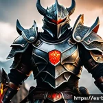 블레이드앤소울 세트 옵션 활성화 - A powerful warrior wearing the &ldquo;Dragon Slayer&rdquo; armor set, showcasing intricate, heavy battle gear wi...