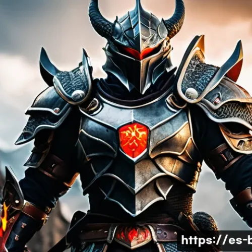 블레이드앤소울 세트 옵션 활성화 - A powerful warrior wearing the &ldquo;Dragon Slayer&rdquo; armor set, showcasing intricate, heavy battle gear wi...
