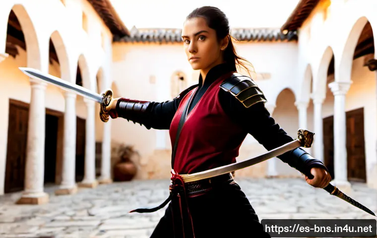 블레이드앤소울 진족 인기 직업 - Photorealistic cinematic fantasy portrait of a confident female martial artist in elegant crimson an...